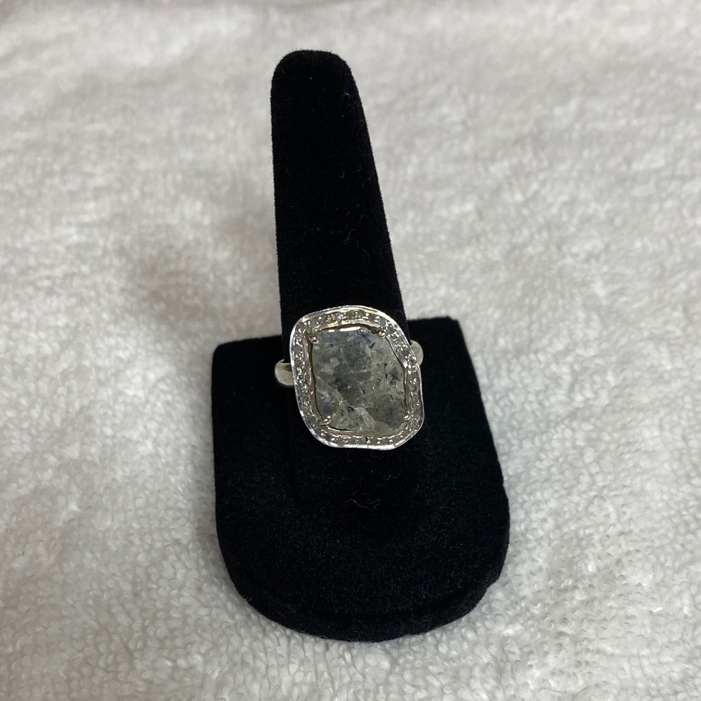 Organic Silver Ring with Sliced Gemstone